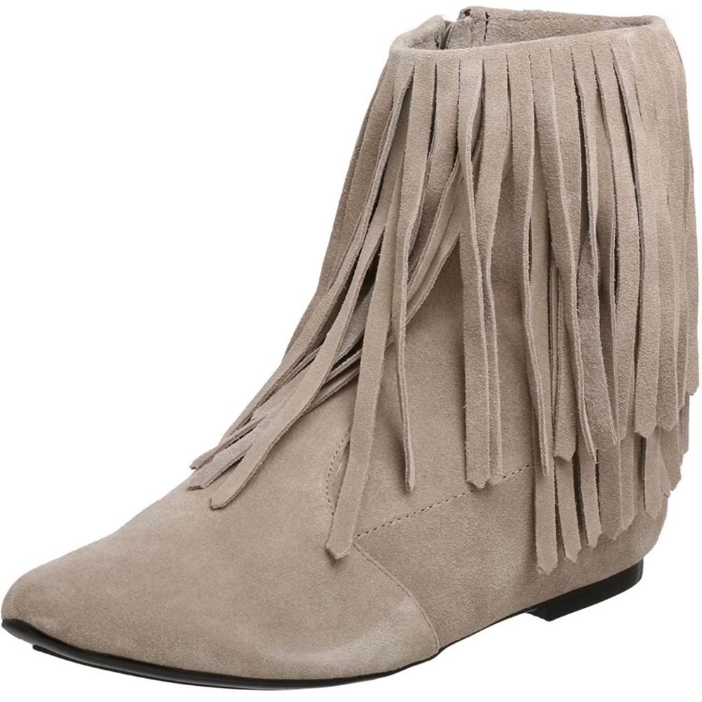 SAM EDELMAN Women’s Ursula Taupe Fringe Boot Ankle Booties 9M Suede Leather